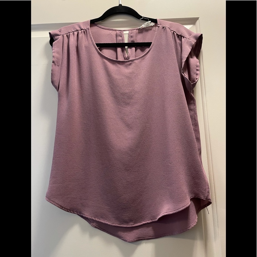 Purple Polyester Short Sleeves Dress Shirt Size S